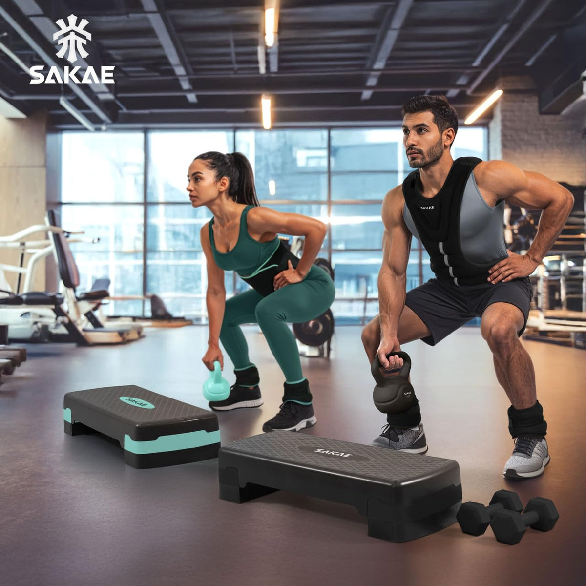 Adjustable Aerobic Stepper Kit with Dumbbells & Kettlebell & Weightlifting Belt & Measuring Tape R27061