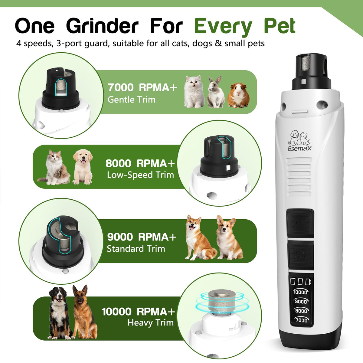 4-Speed Rechargeable Quiet Electric Dog Nail Grinder G874
