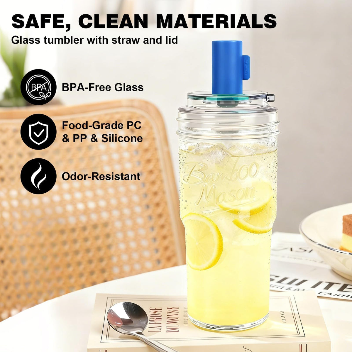 Glass Cups with Lids and Straws 24oz Y112