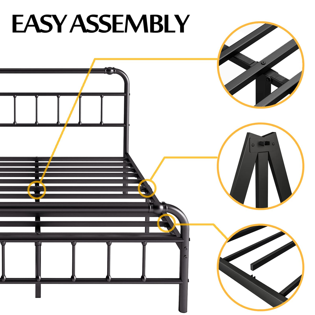 Full Size Metal Bed Frame with Iron Headboard Z1897