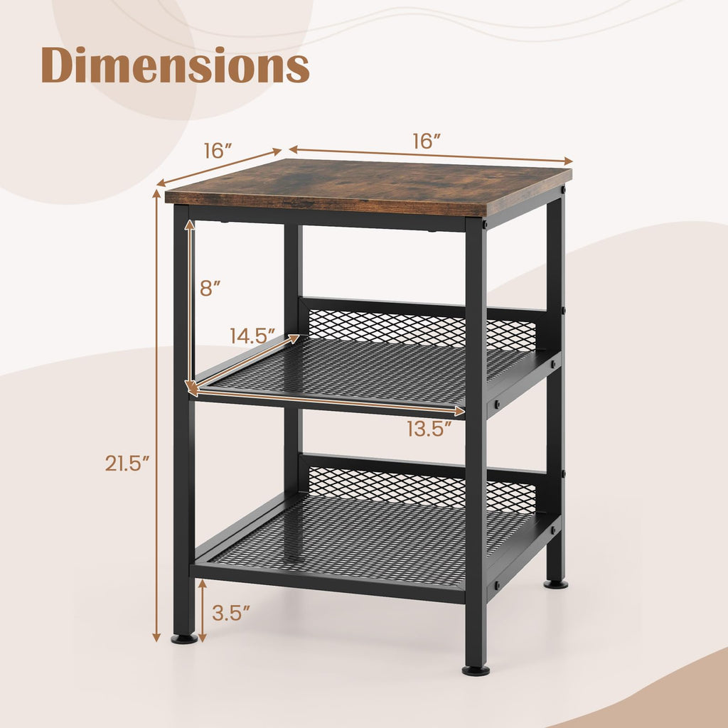 3-Tier End Table Set of 2 with Mesh Storage Shelves W116