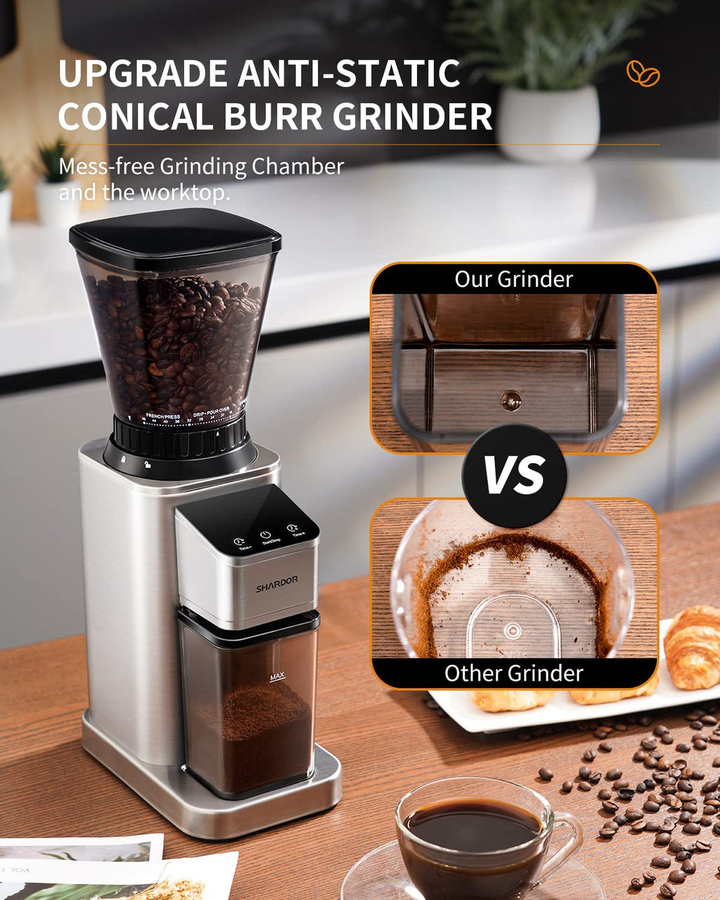 Conical Burr Coffee Bean Grinder, 48 Settings, Silver C836