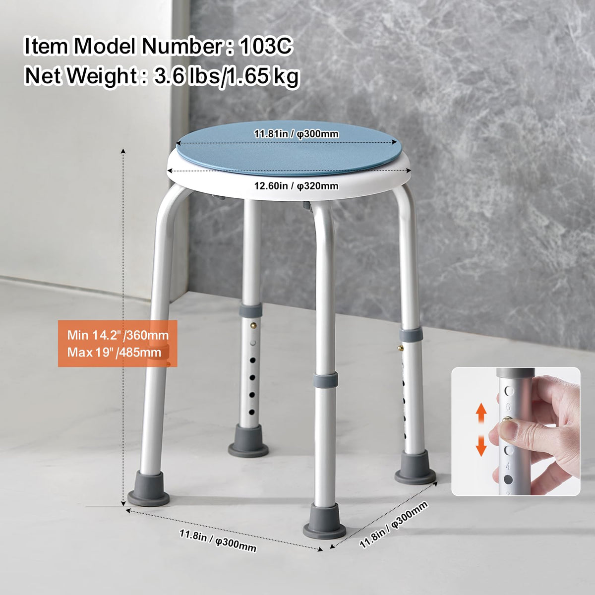 Adjustable Non-Slip Shower Chair 300 lbs Capacity A82140