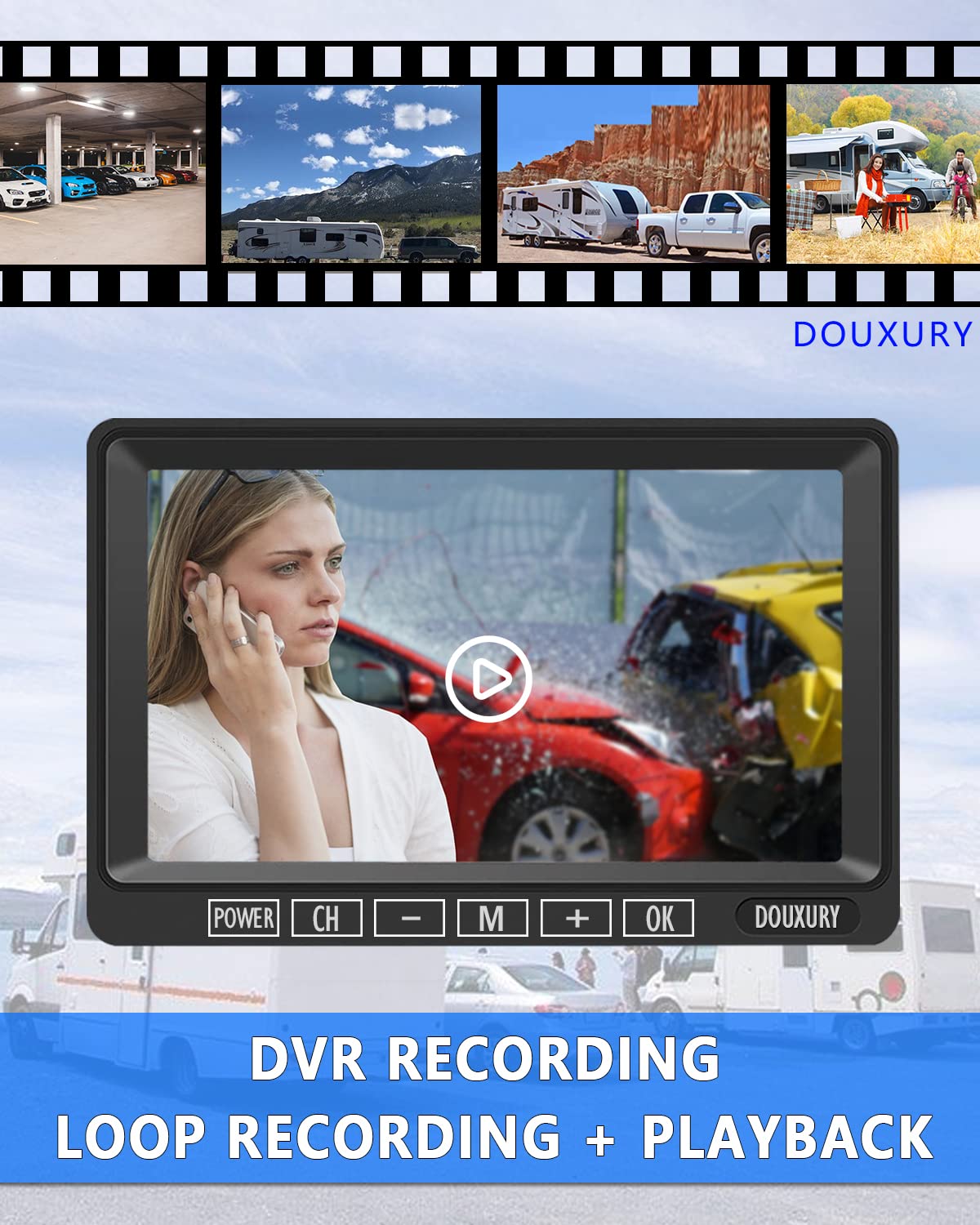 1080P Wireless Backup Camera System with 7'' Monitor IP69K Waterproof Q12896