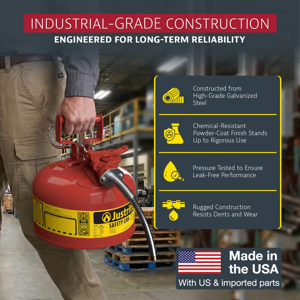 Red Galvanized Steel Gasoline Safety Can S23955