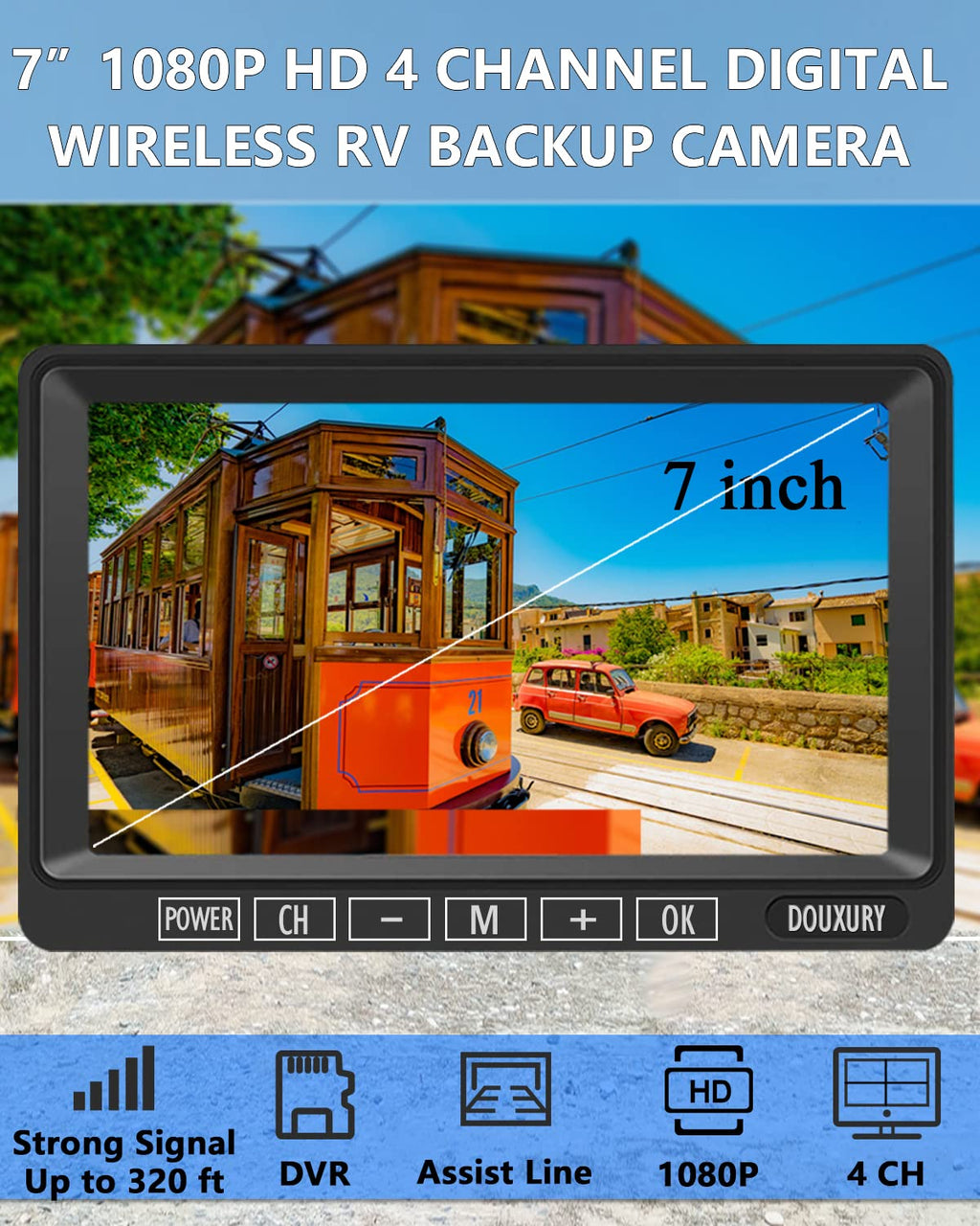 1080P Wireless Backup Camera System with 7'' Monitor IP69K Waterproof Q12896