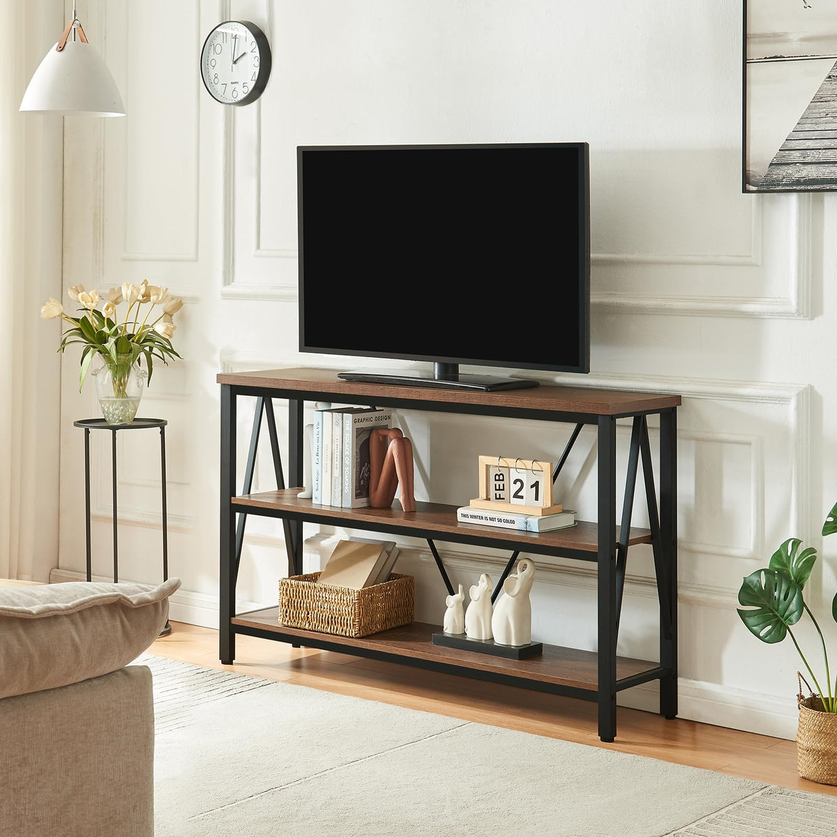 Brown 3 Tier Console Table with Open Shelves Y147