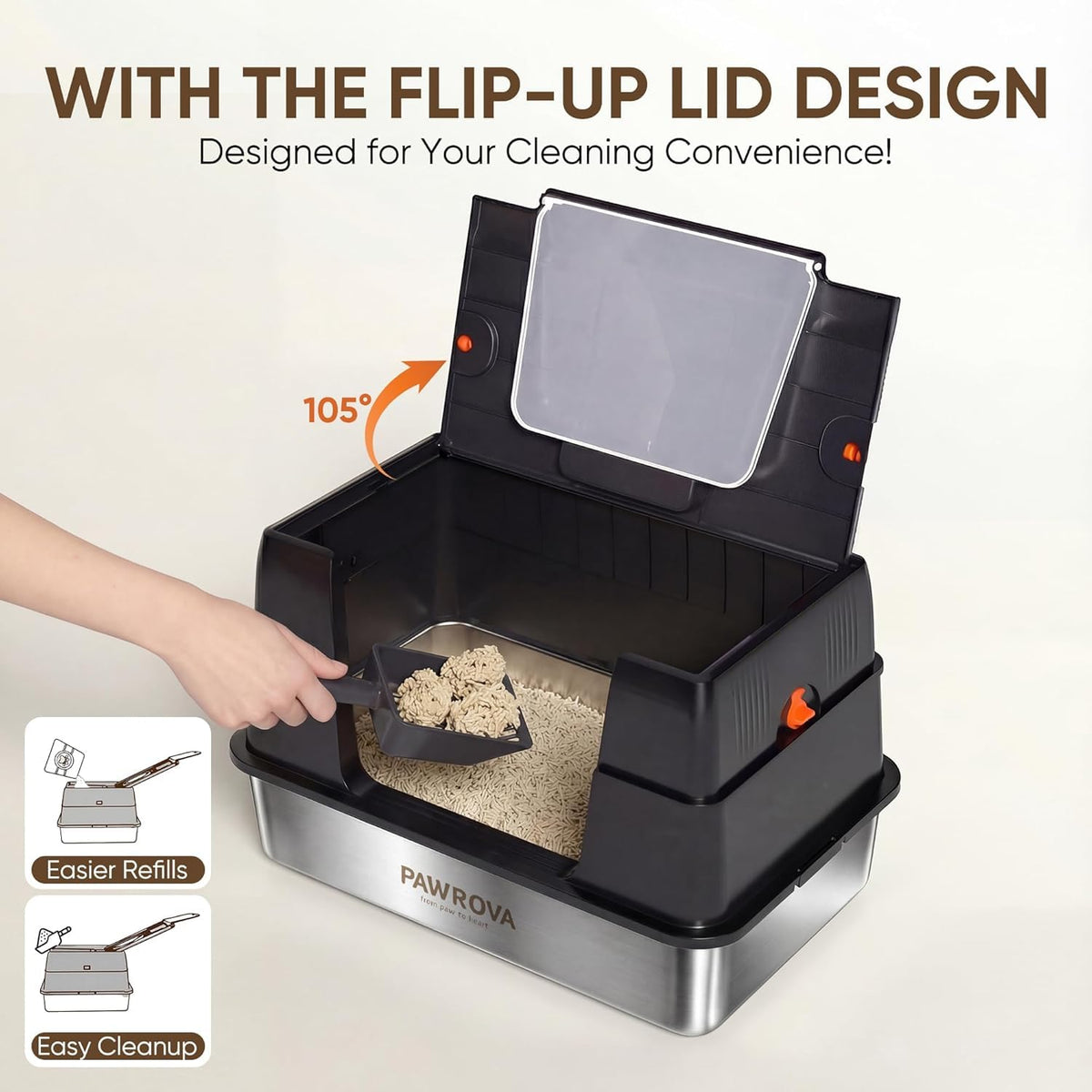 XL Stainless Steel Enclosed Cat Litter Box with Flip-Up Lid X21599