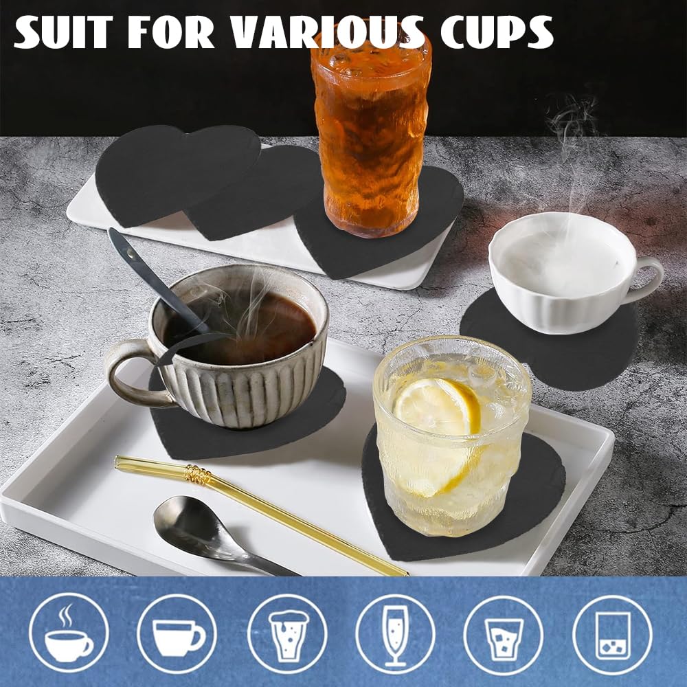 8 Pack Black Slate Coasters with Metal Holder Q876805