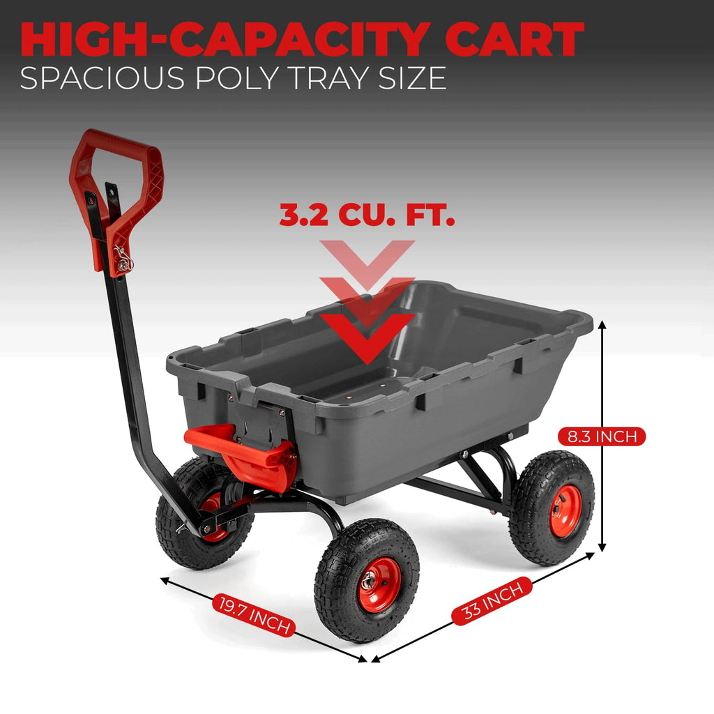 Heavy Duty 2-in-1 Convertible Handle Garden Dump Cart 800-Pound 10" Pneumatic Tires T26789