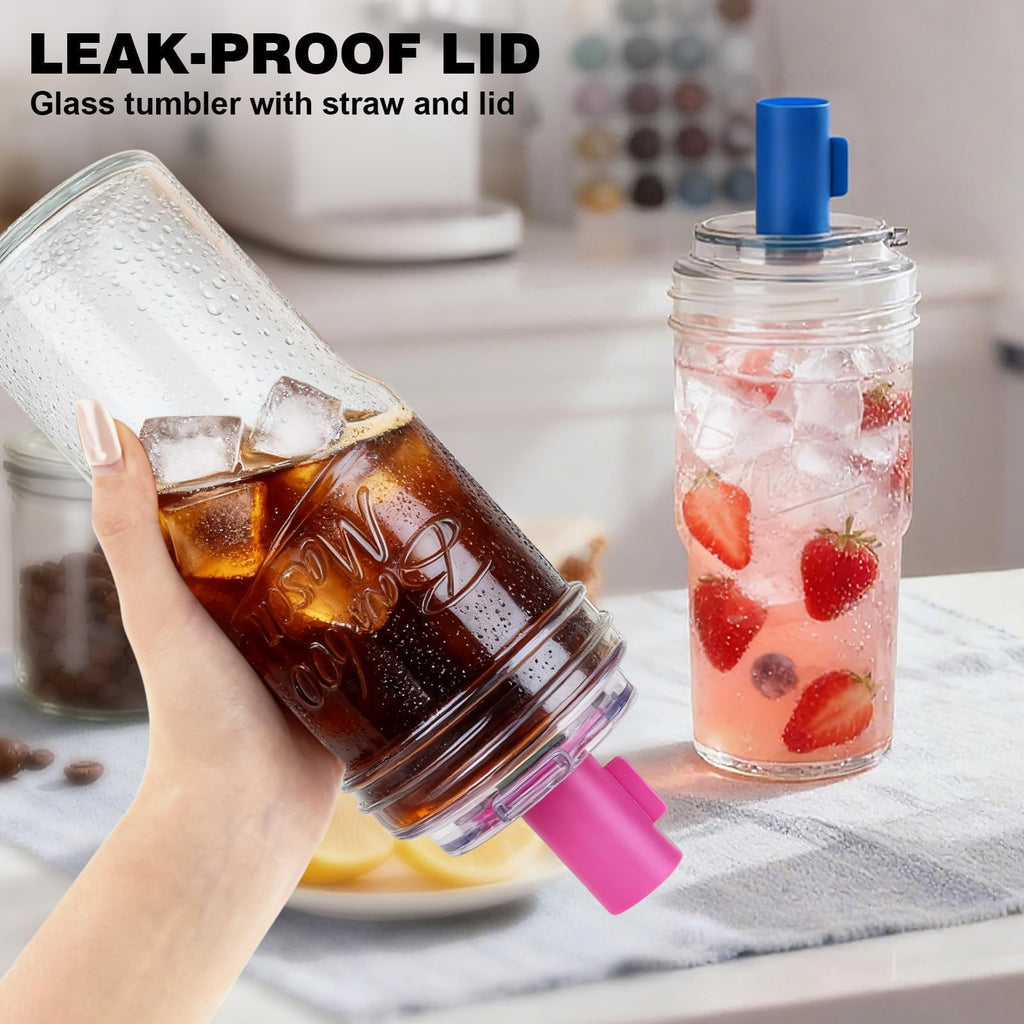 Glass Cups with Lids and Straws 24oz Y112