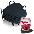 8 Pack Black Slate Coasters with Metal Holder Q876805