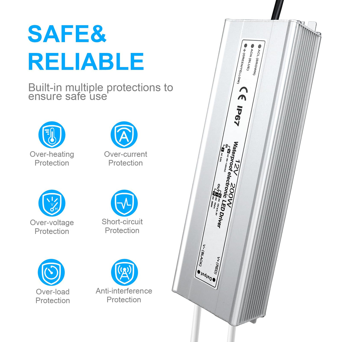200 Watts Waterproof IP67 LED Driver 12V DC Power Supply V4911