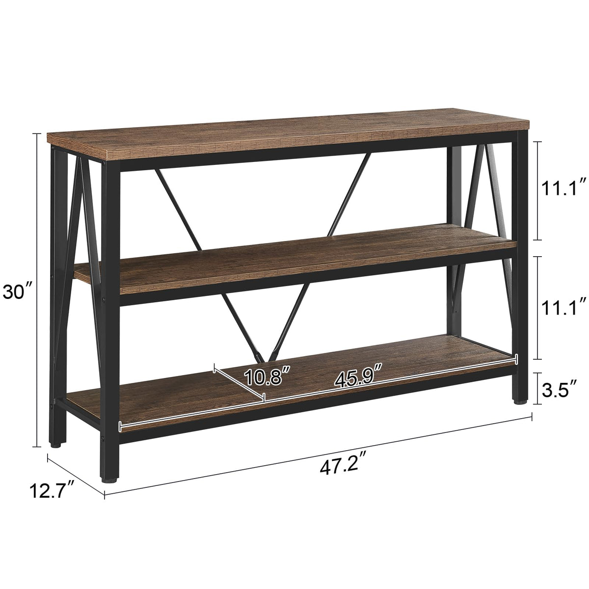 Brown 3 Tier Console Table with Open Shelves Y147