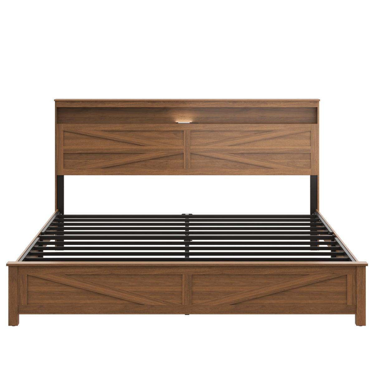King Size Farmhouse Wooden Bed Frame with Storage Headboard D369