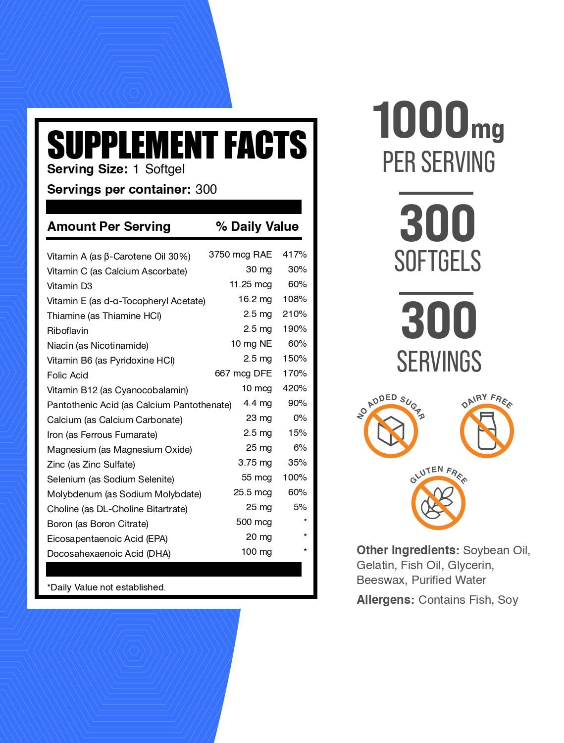 Multivitamin Softgels with Fish Oil 300 Count J8109