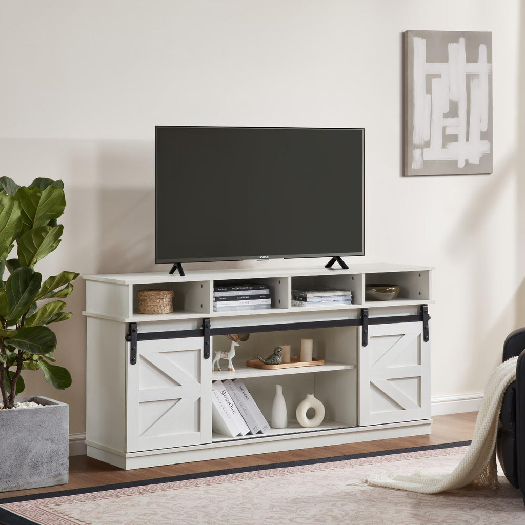 White Wood TV Stand with Adjustable Shelves V961