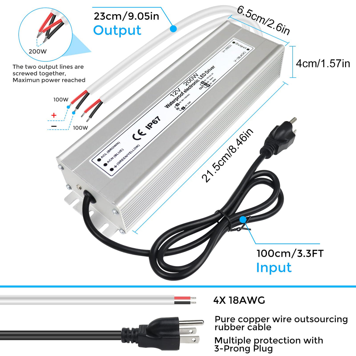 200 Watts Waterproof IP67 LED Driver 12V DC Power Supply V4911