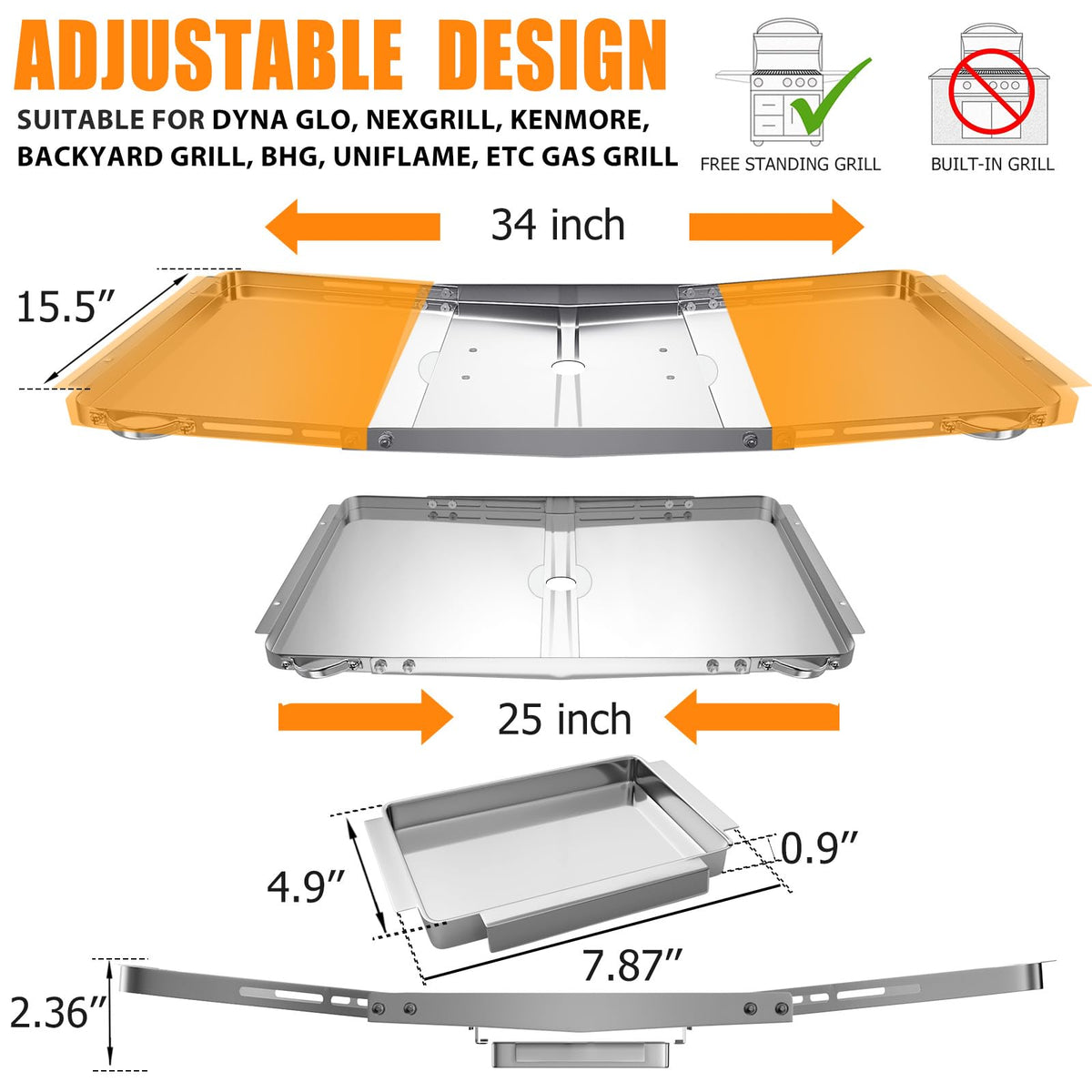 Grease Tray with Catch Pan (25-34 inch) D950298