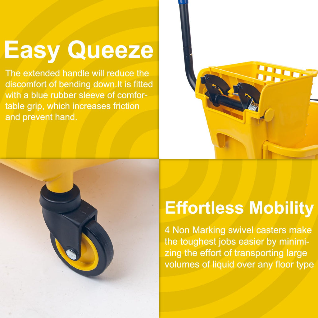 35 Qt Side Press Mop Bucket on Wheels Set, Yellow Y7782