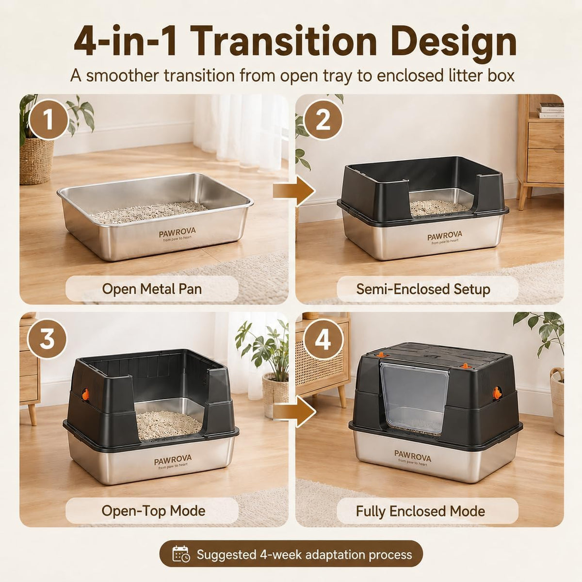 XL Stainless Steel Enclosed Cat Litter Box with Flip-Up Lid X21599