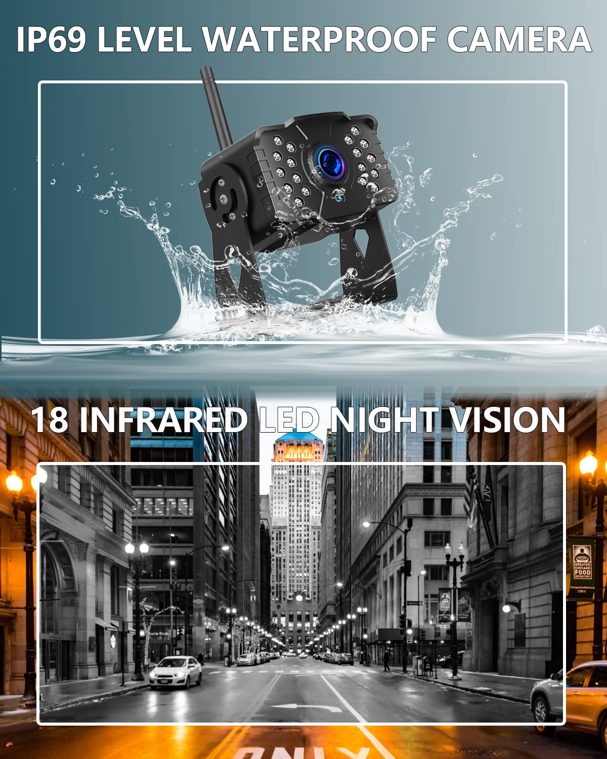 1080P Wireless Backup Camera System with 7'' Monitor IP69K Waterproof Q12896