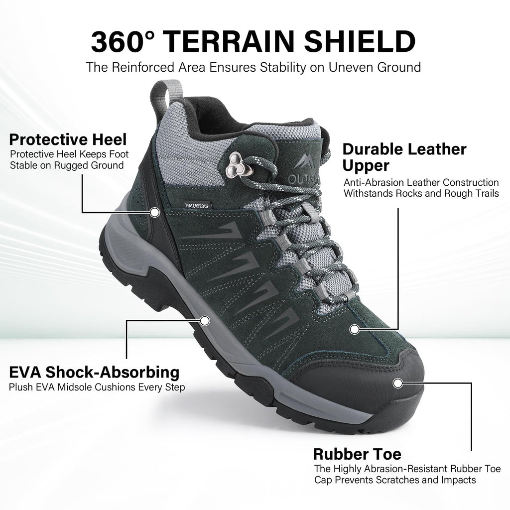 Waterproof Lightweight Leather Mid Ankle Hiking Boots B4636