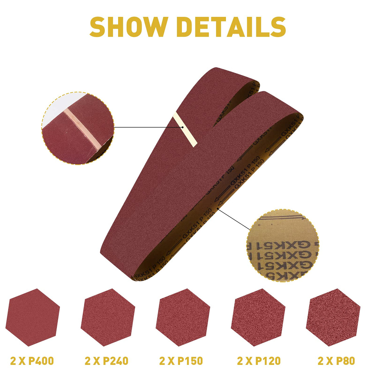 4 x 36 Aluminum Oxide Sanding Belts and 6 Inch Self Stick Sanding Discs 22 Pcs W8271