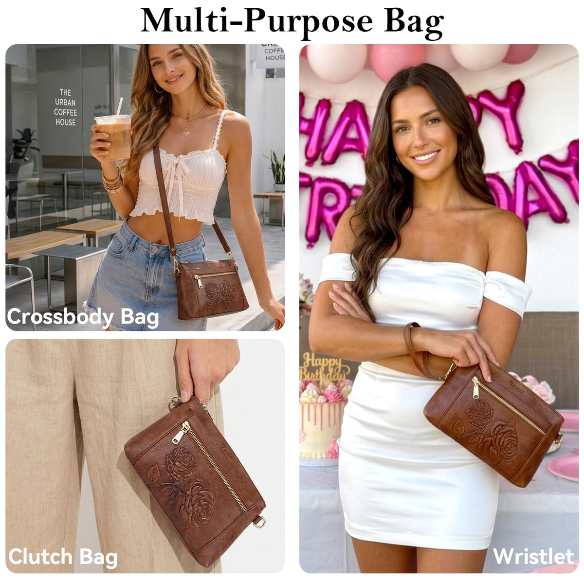 Floral Embossed Vegan Leather Crossbody Bag C6262