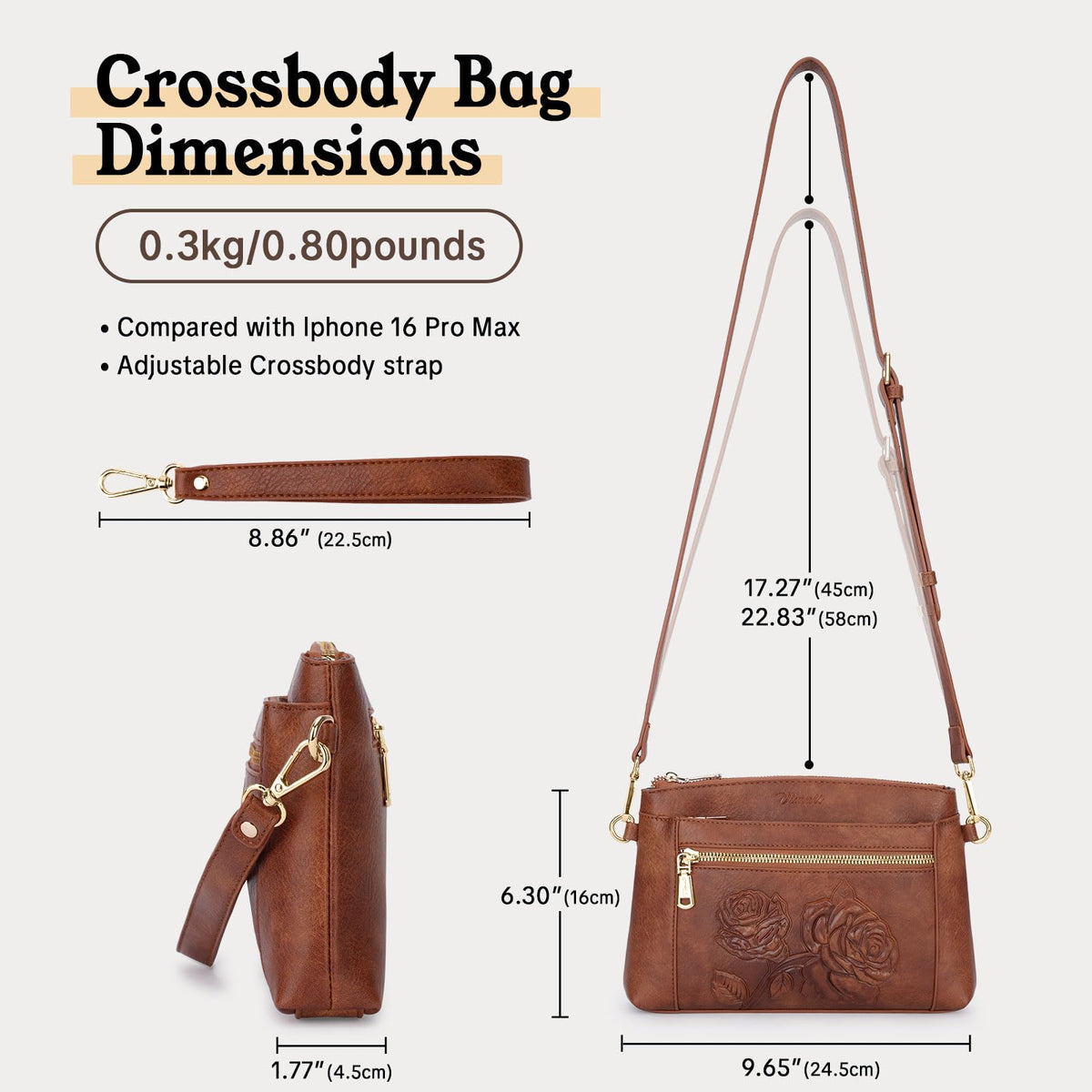 Floral Embossed Vegan Leather Crossbody Bag C6262