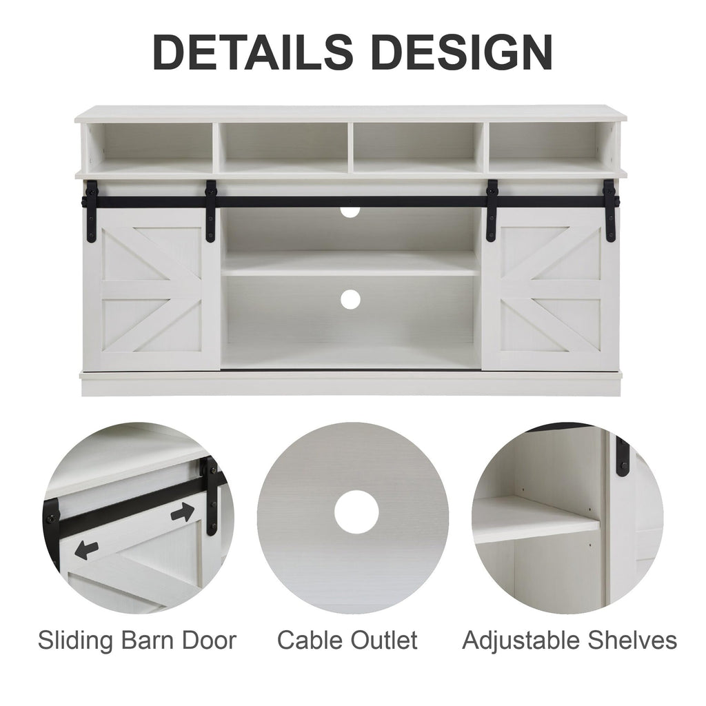 White Wood TV Stand with Adjustable Shelves V961