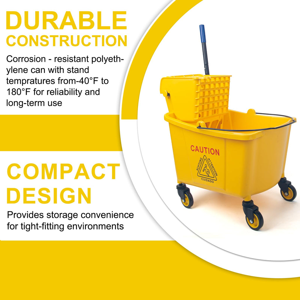 35 Qt Side Press Mop Bucket on Wheels Set, Yellow Y7782