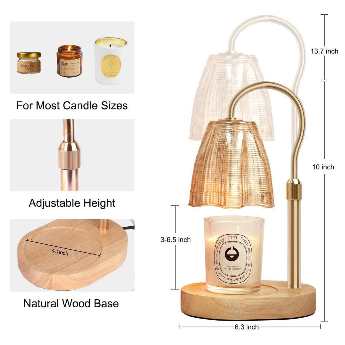 Adjustable Candle Warmer Lamp with Timer & Dimmer J268981