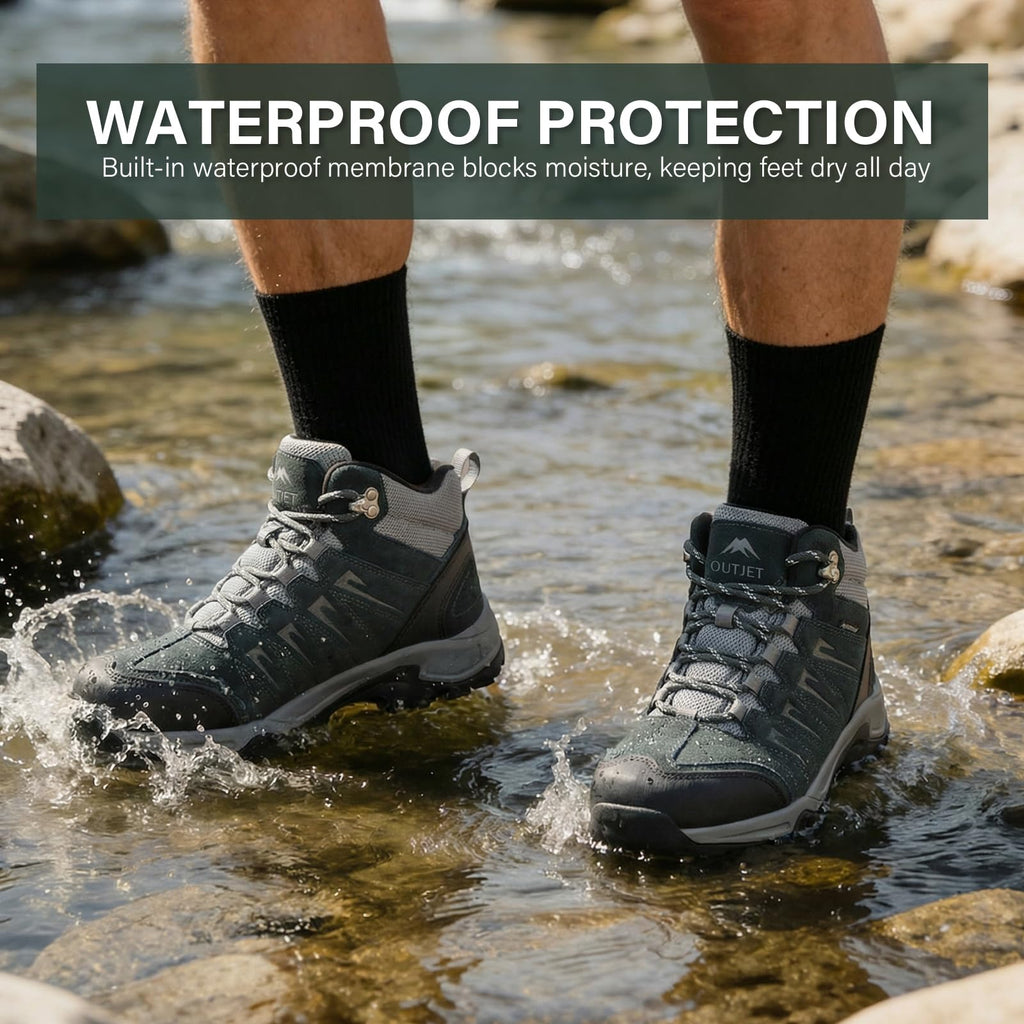 Waterproof Lightweight Leather Mid Ankle Hiking Boots B4636