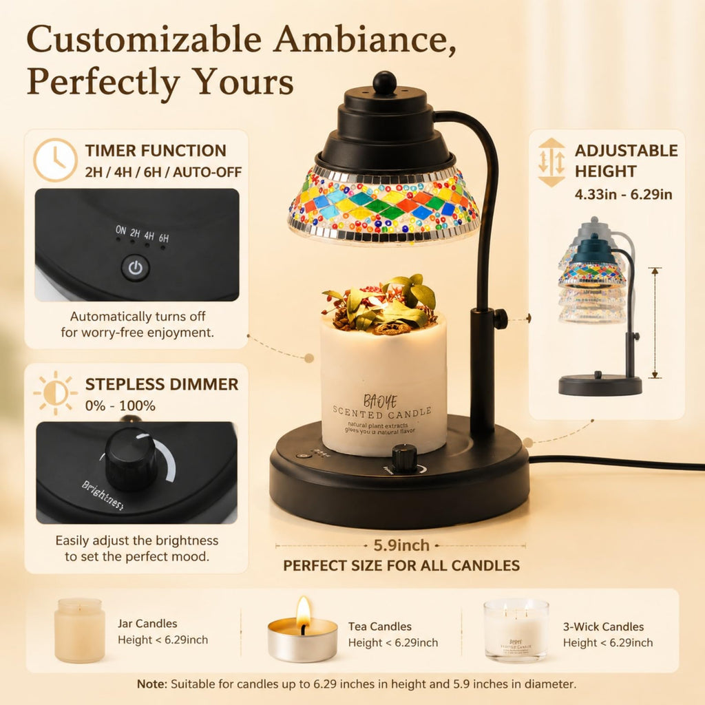 Black Candle Warmer Lamp with Timer & Dimmer R789