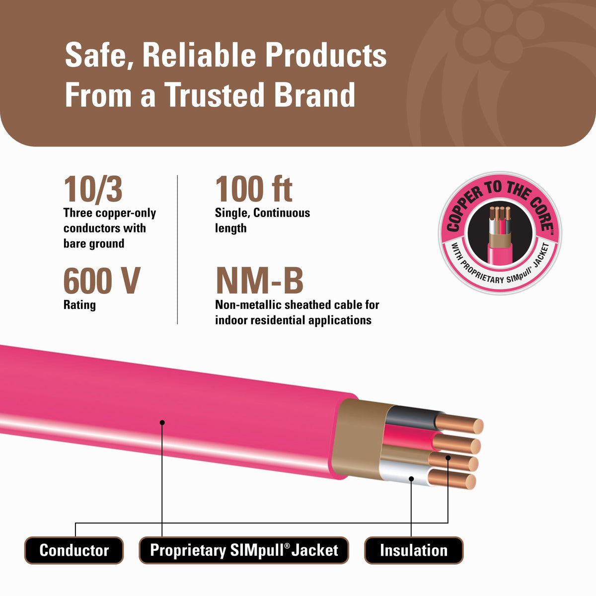 10 Gauge 3 Conductor Electrical Wire, 100Ft K5865