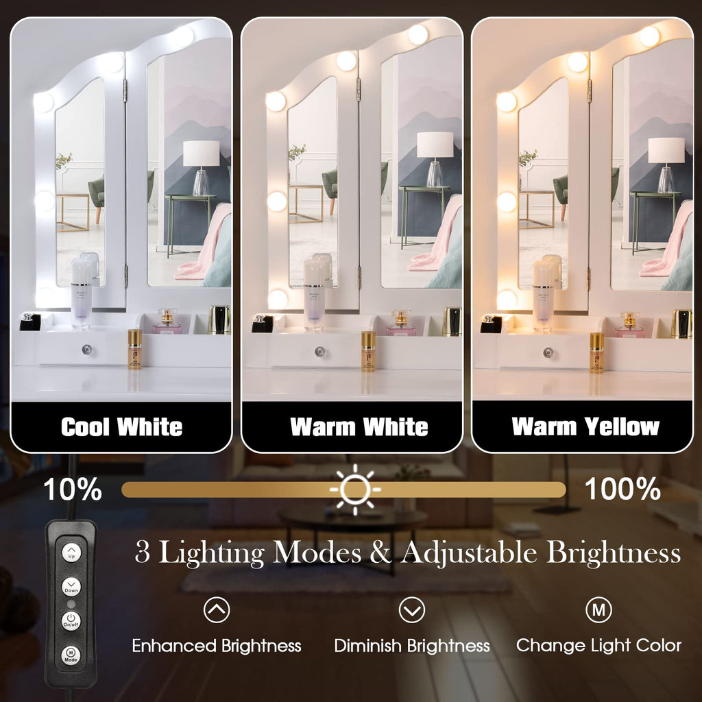 White Makeup Vanity Desk with Mirror and Chair M9788
