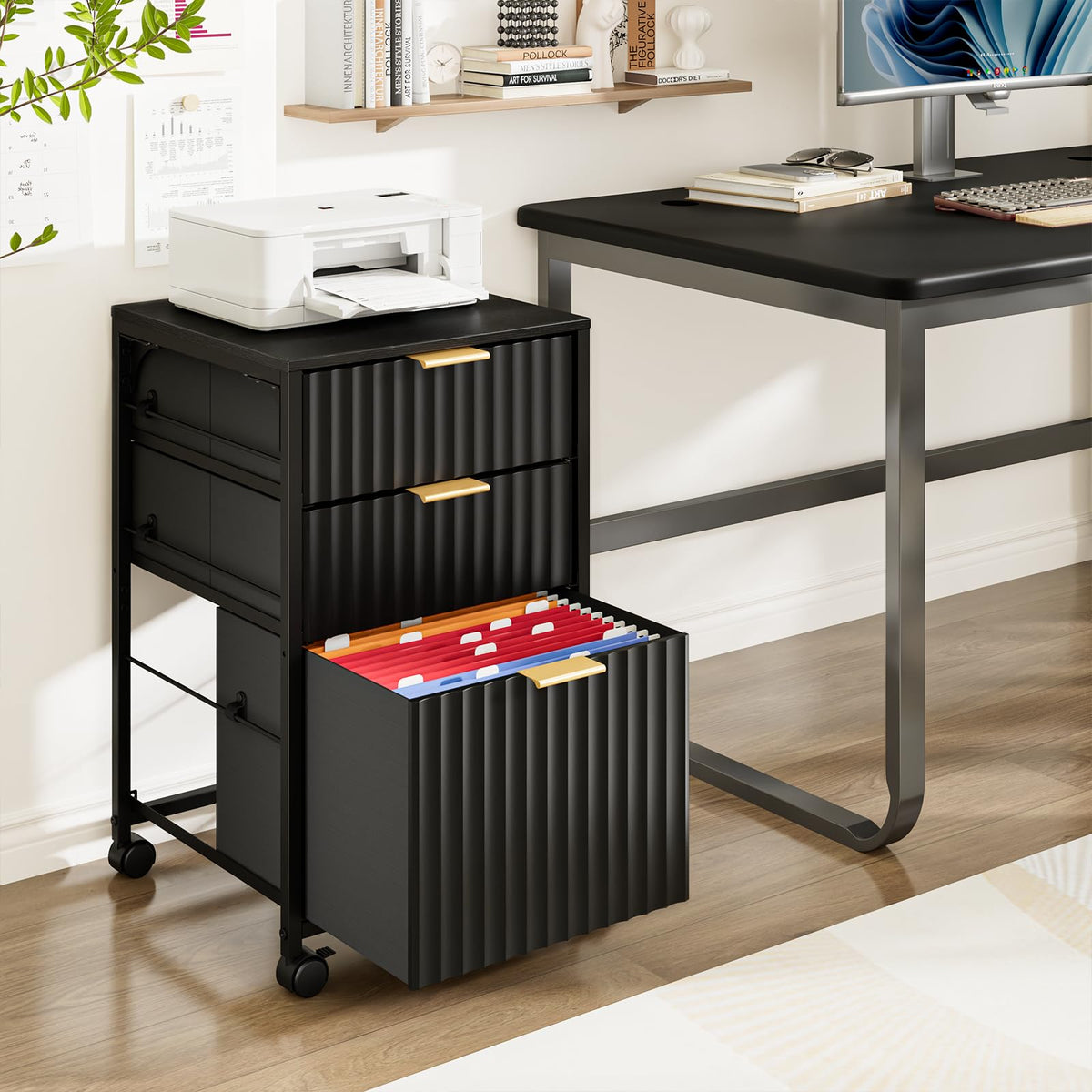 Black 3 Drawer Rolling File Cabinet with Wheels F314319