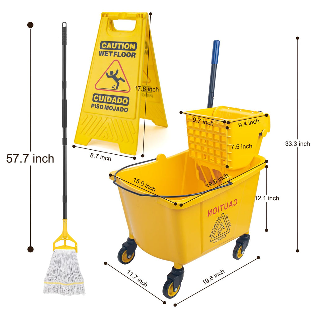 35 Qt Side Press Mop Bucket on Wheels Set, Yellow Y7782