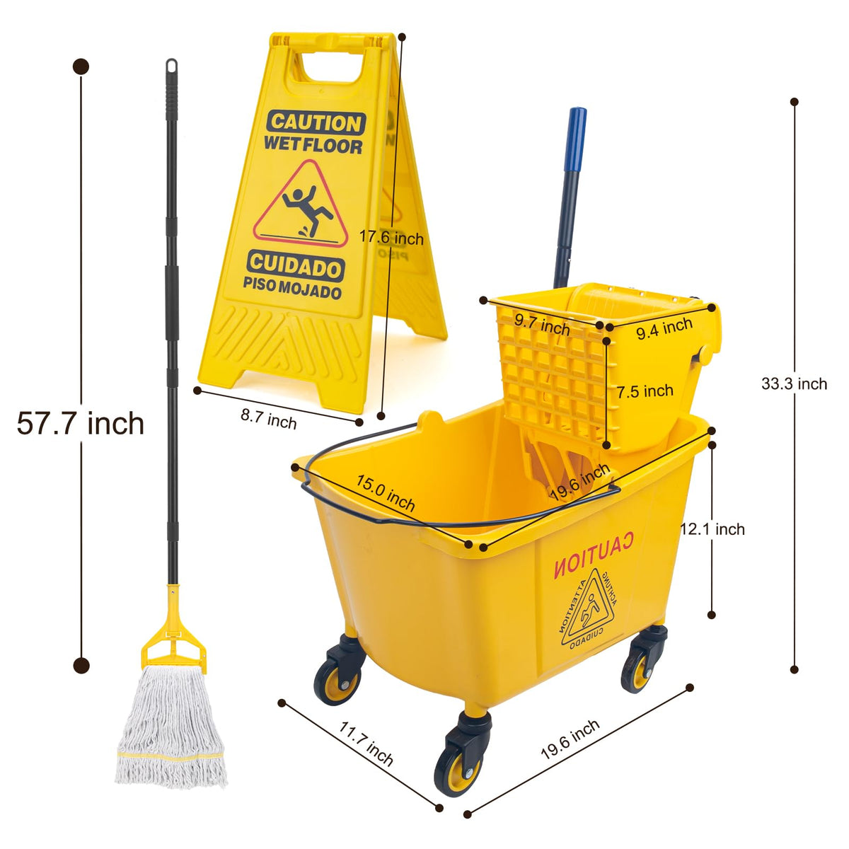 35 Qt Side Press Mop Bucket on Wheels Set, Yellow Y7782