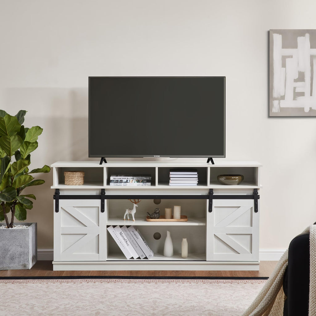 White Wood TV Stand with Adjustable Shelves V961