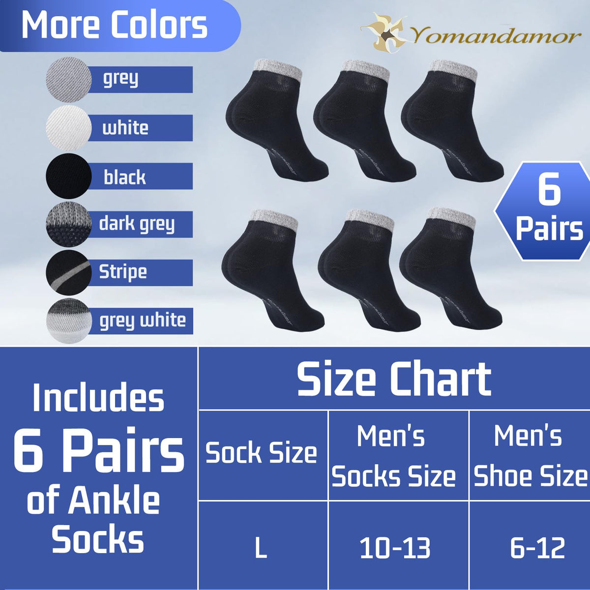 Men's Diabetic Ankle Socks with Seamless Toe, 6 Pairs L Size T7283