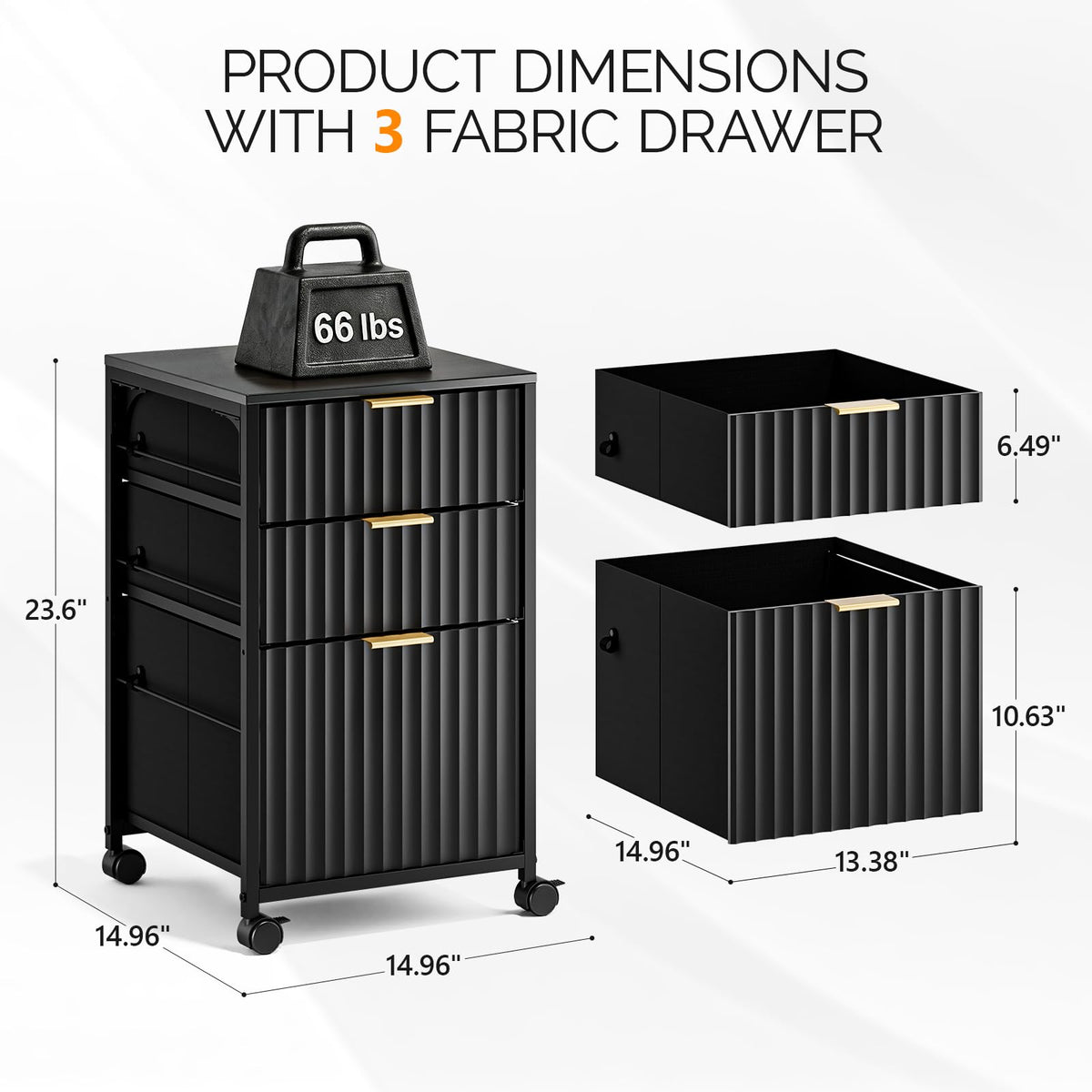 Black 3 Drawer Rolling File Cabinet with Wheels F314319