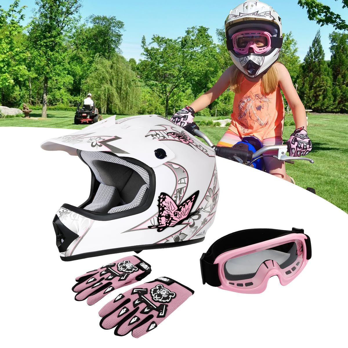 Youth Kids DOT Approved Motocross Helmet with Goggles and Gloves H265605