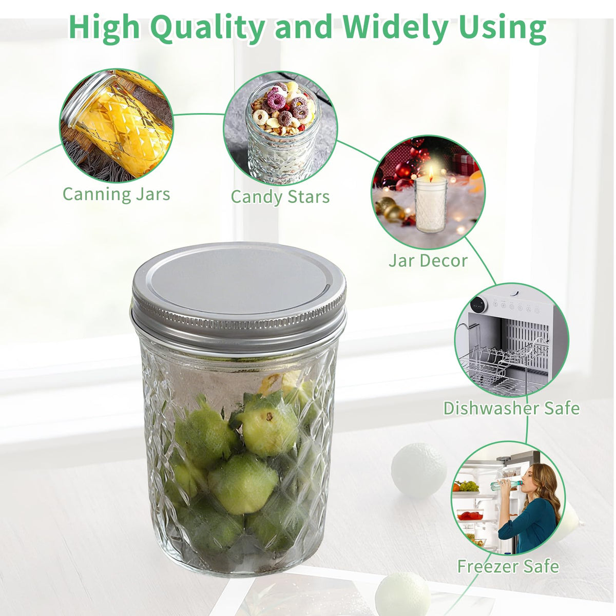12oz Glass Mason Jars 6 Pack Airtight Lids T117