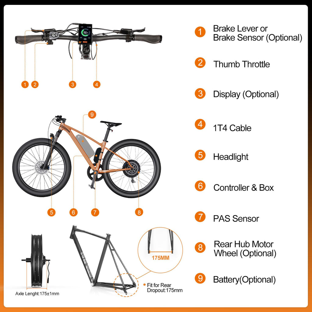 48V 1000W Ebike Conversion Kit with TFT Display and Battery W741670