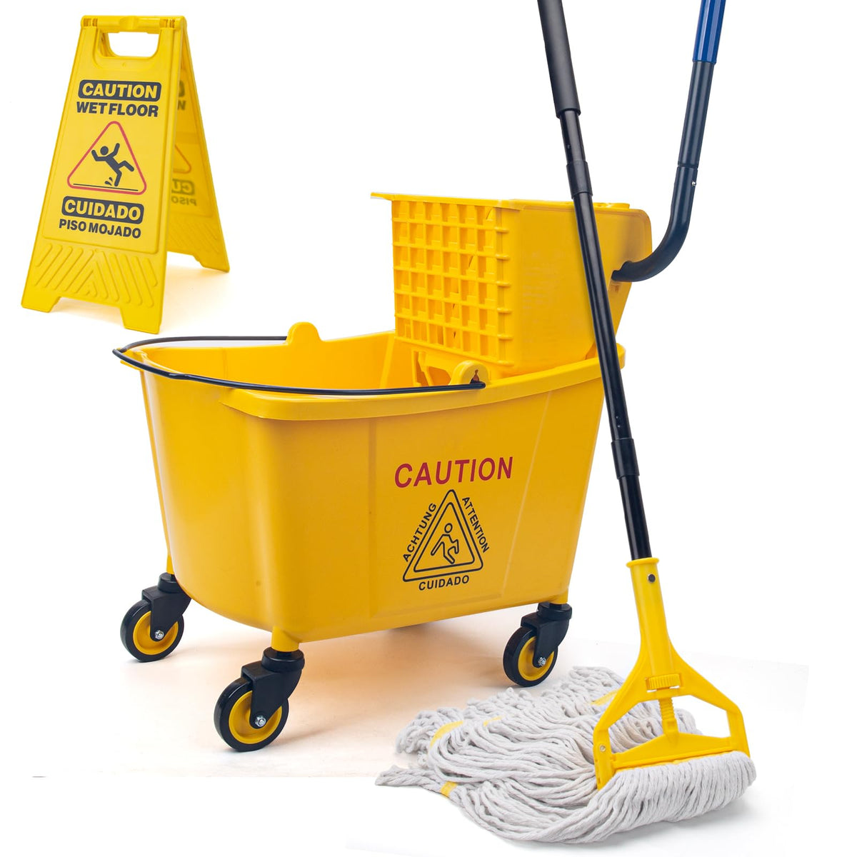 35 Qt Side Press Mop Bucket on Wheels Set, Yellow Y7782