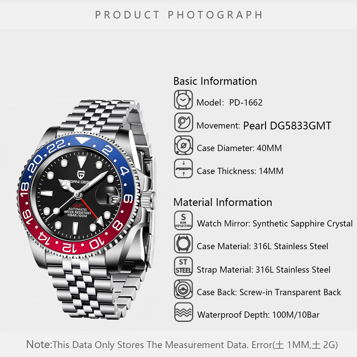 Automatic 40MM Date 100M Waterproof Stainless Steel Sapphire Glass Men Watch Z755