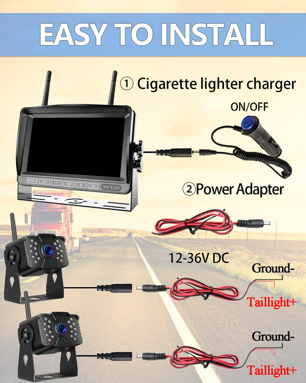1080P Wireless Backup Camera System with 7'' Monitor IP69K Waterproof Q12896