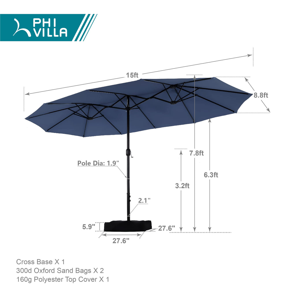 15FT Double-Sided Patio Umbrella with Base P6623